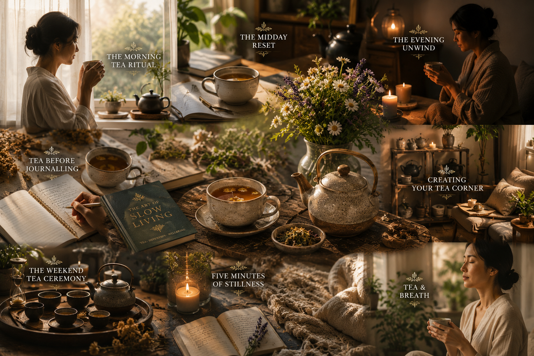 Tea Rituals Daily Collection — The Morning Tea Ritual, Midday Reset, Evening Unwind, Tea Before Journalling, Five Minutes of Stillness, Weekend Tea Ceremony, Creating Your Tea Corner, Tea & Breath